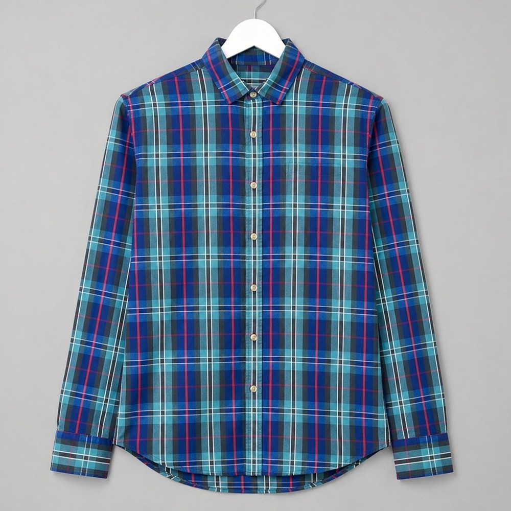 Marine Layer‎ Button Down Shirt Mens M Blue Green Plaid Organic Cotton Flannel